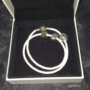 White Braided Pandora Bracelet w/ 3 Charms